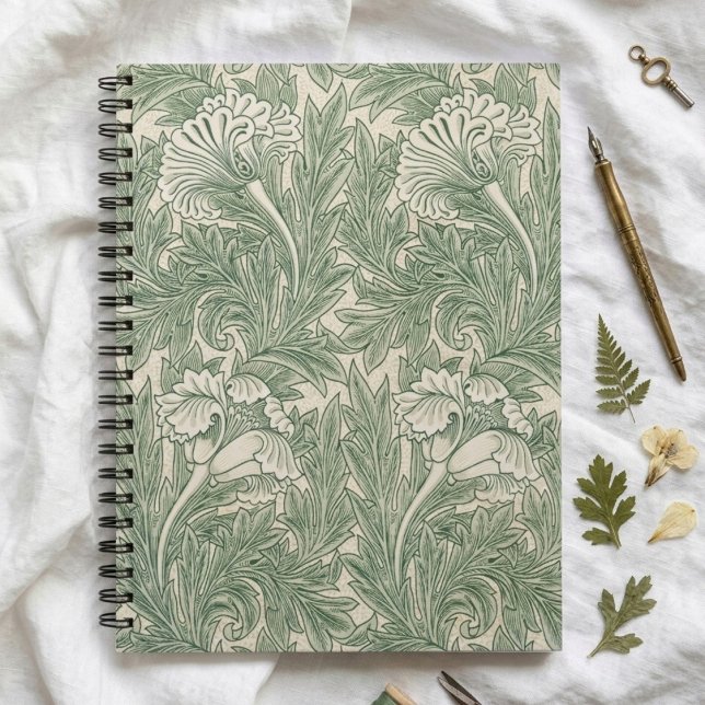 Caderno Espiral Tulipas Verdes William Morris  (Criador carregado)