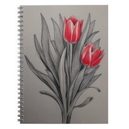 Caderno Espiral Tulipas Vermelhas Arte Floral