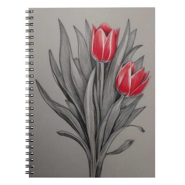 Caderno Espiral Tulipas Vermelhas Arte Floral (Frente)