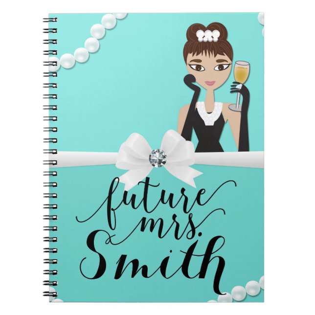 Caderno Espiral Turquesa Azul Branco Arco Pérolas Vinho Futuro Sra (Frente)
