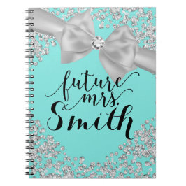 Caderno Espiral Turquesa Azul Claro Arco Branco Brilho de Diamante