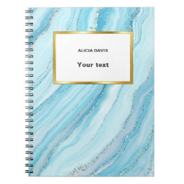 Caderno Espiral Turquesa azul e mármore Dourado | seu nome