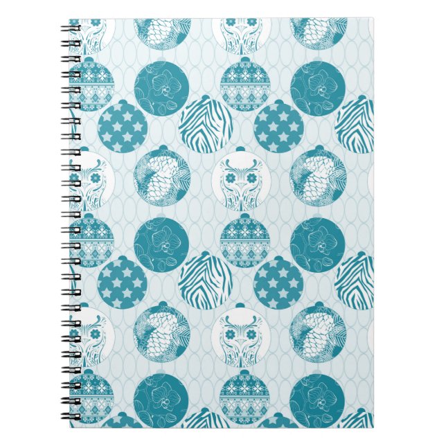 Caderno Espiral Turquesa, Azul, Padrão de Natal (Frente)
