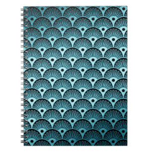 Caderno Espiral Turquesa,deco de arte,vintage,linda,padrão,fofo,b