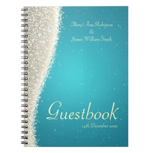 Caderno Espiral Turquesa dos Sparkles do brilho do Guestbook do (Frente)