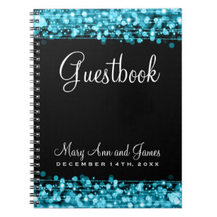 Caderno Espiral Turquesa dos Sparkles do partido do Guestbook do