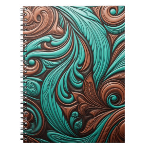 Caderno Espiral Turquesa e Chocolate Arrefeceram Padrões Ocidentai