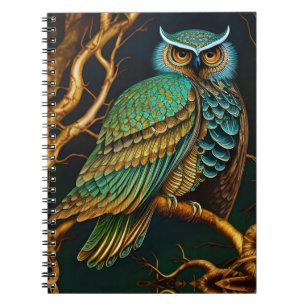 Caderno Espiral Turquesa e Coruja Dourada