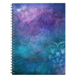 Caderno Espiral Turquesa e Flor de Lotus Elegante Verde