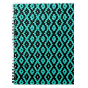 Caderno Espiral Turquesa e padrão de diamante preto