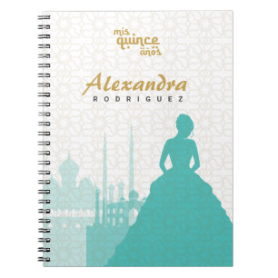 Caderno Espiral Turquesa e Quinceañera Árabe Dourada