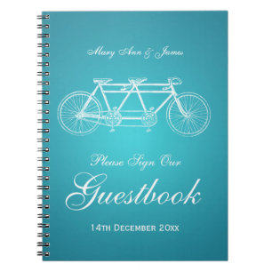 Caderno Espiral Turquesa em tandem da bicicleta do Guestbook do