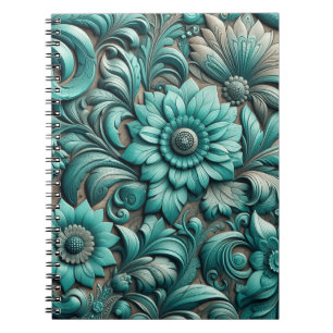 Caderno Espiral Turquesa Floral ferramenta Padrão Turquesa Verde-a