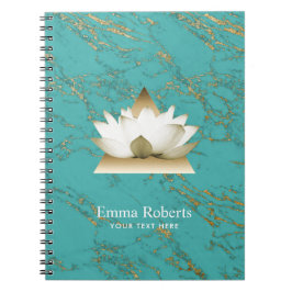 Caderno Espiral Turquesa moderna Dourado de Lotus da ioga &