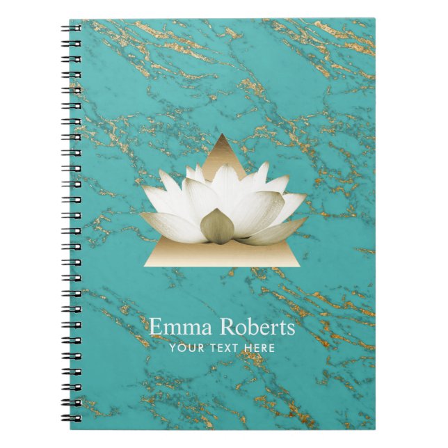 Caderno Espiral Turquesa moderna Dourado de Lotus da ioga & (Frente)