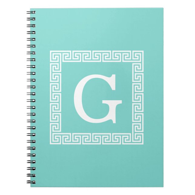 Caderno Espiral Turquesa Quadro Branco Chave Grega #1 Monograma In (Frente)