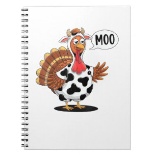 Caderno Espiral Turquia Moo Ação de Graças Engraçado Turquia Vaca 