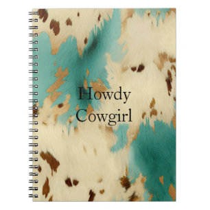 Caderno Espiral Turquoise Cream Dourada, Southwest Cowhide