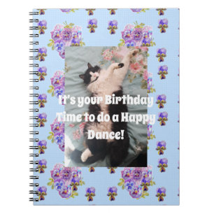 Caderno Espiral Tuxedo Cat Funny Cute Floral Purple Notebook