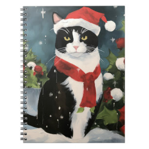 Caderno Espiral Tuxedo Cat no Natal da Neve