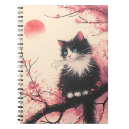 Caderno Espiral Tuxedo Cat sobre estética japonesa do florete de c