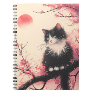Caderno Espiral Tuxedo Cat sobre estética japonesa do florete de c