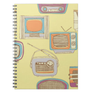 Caderno Espiral Tv e rádio retrô. padrão sem falhas