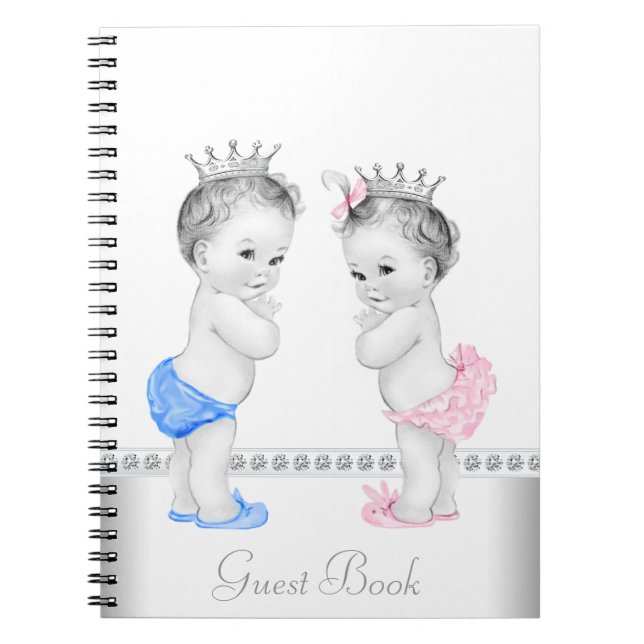 Caderno Espiral Twin Prince e Princesa Chá de fraldas Guest Book (Frente)