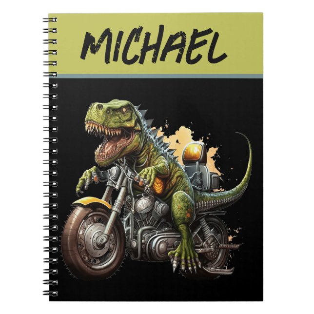 Caderno Espiral Tyrannosaurus Rex Dinosaur Andando de Moto (Frente)