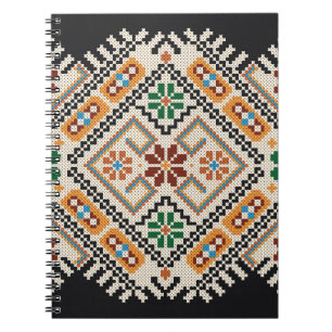 Caderno Espiral Ucraniano Cross-Stitch: Padrão Étnico Feito À Mão.