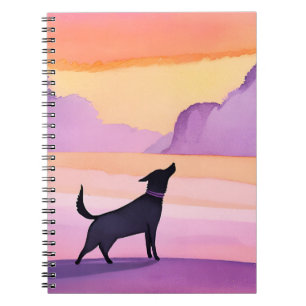 Caderno Espiral Uivo de Cachorro   Silhueta de Cachorro Preto em A