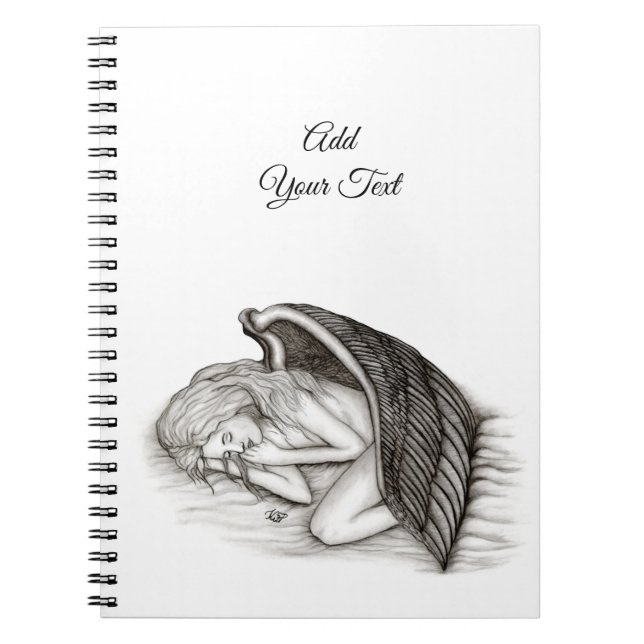 Caderno Espiral Um anjo adormecido, Design preto e branco (Frente)