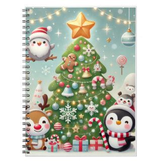 Caderno Espiral um bloco de anotações com árvore de Natal e person