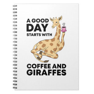 Caderno Espiral Um Bom Dia Começa Com Café E Girafa Engraçado