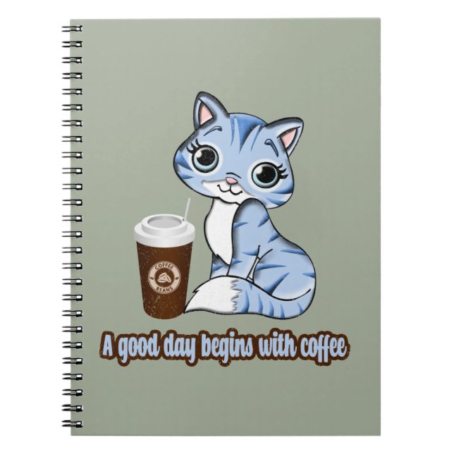 Caderno Espiral Um Bom Dia Começa Com Café | Gatos E Café (Frente)