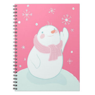 Caderno Espiral Um boneco de neve que alcança para um floco de