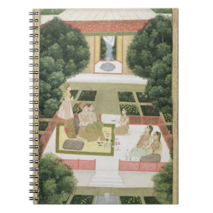 Caderno Espiral Um casal em um jardim que escuta a música com
