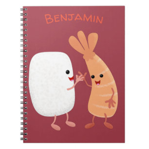 Caderno Espiral Um desenho animado de amigos de camarão de sushi