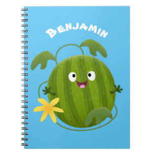 Caderno Espiral Um desenho animado de melancia feliz e bonito