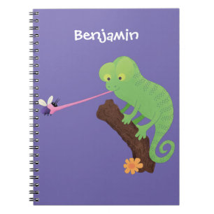 Caderno Espiral Um desenho animado verde-feliz chameleon lagarto