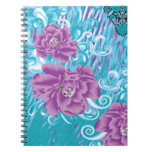 Caderno Espiral Um design têxtil vibrante com roxo e turq