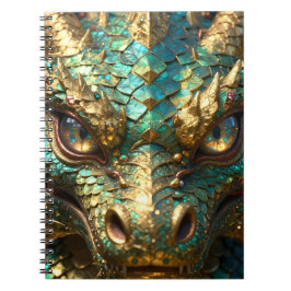 Caderno Espiral Um Dragão Místico Turquesa e Dourado