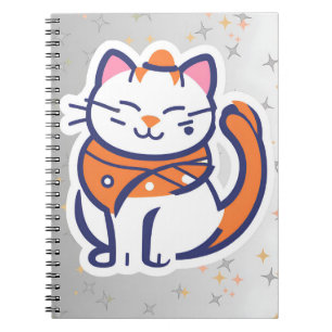 Caderno Espiral Um gato de smoking branco e rosa muito feliz Foto