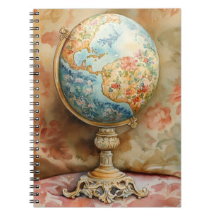 Caderno Espiral Um globo decorativo adornado com motivos florais