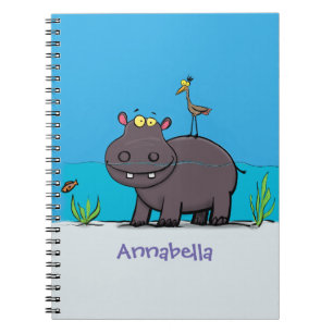 Caderno Espiral Um hipopótamo engraçado bonito com desenhos animad