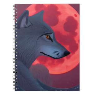 Caderno Espiral Um lobo Cinza olhando para uma lua de sangue