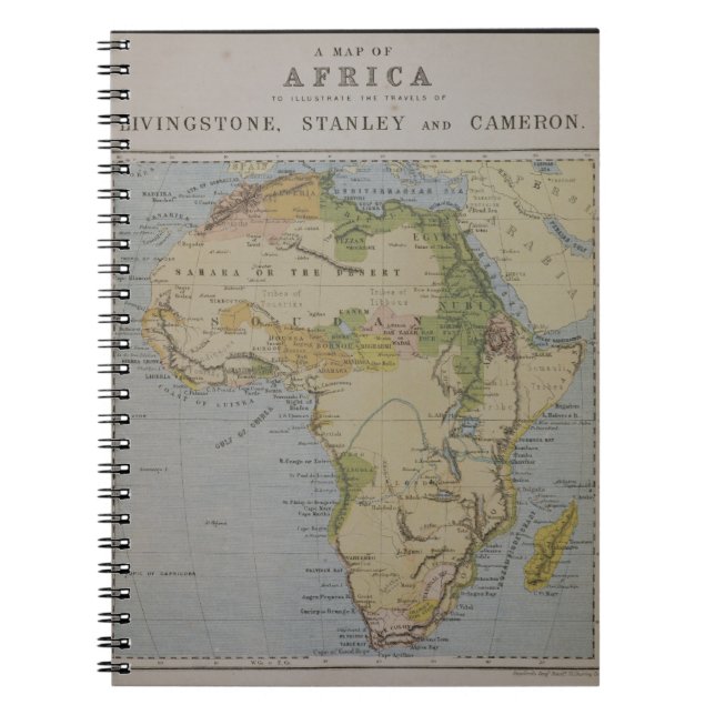 Caderno Espiral Um mapa de África para ilustrar os viagens de (Frente)