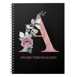 Caderno Espiral Um Monograma Floral Letra Agata Rosa