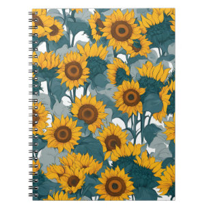 Caderno Espiral Um notebook com campos de girassol iluminados por