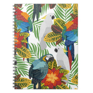 Caderno Espiral Um padrão tropical perfeito com papagaios. 
